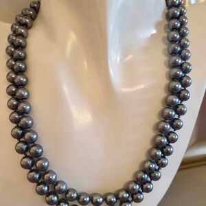 Long Strand Gray Faux Pearl Necklace